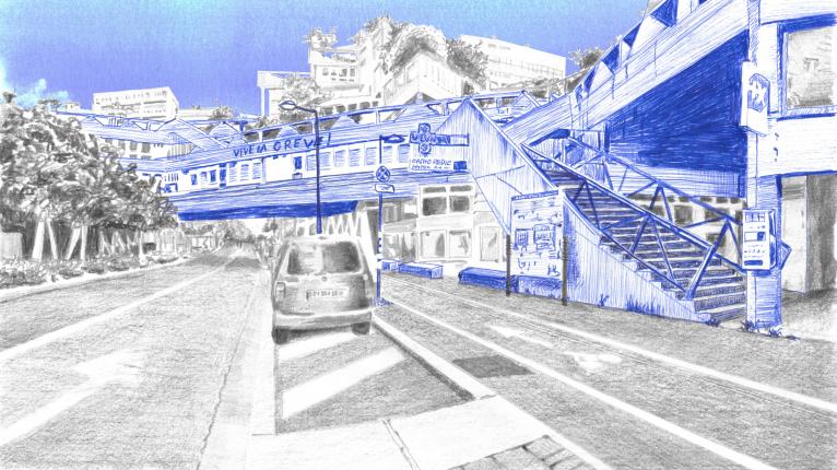K. Gattinger, "Monter l'autre rive", 2023. Étude dessin animé. Graphite, stylo bille, aquarelle. test_paysage-urbain-rue-g-gosnat.jpg